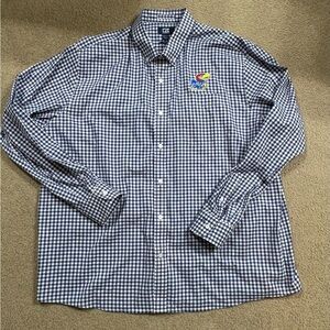 Cutter & Buck Blue and White Checkered KU Jayhawk button up dress Shirt